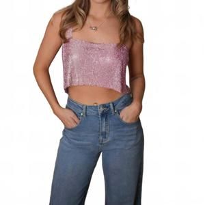 NEW 1 FASHION rhinestone chainmail crop top in pink